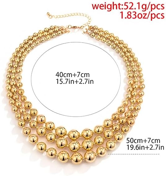 Chunky Gold Beaded Statement Necklace for Women Trendy Thick Big Silver Fake Pearls Beads Chain Layered Charm Choker Necklace Stack Fashion Prom Jewelry - Image 4