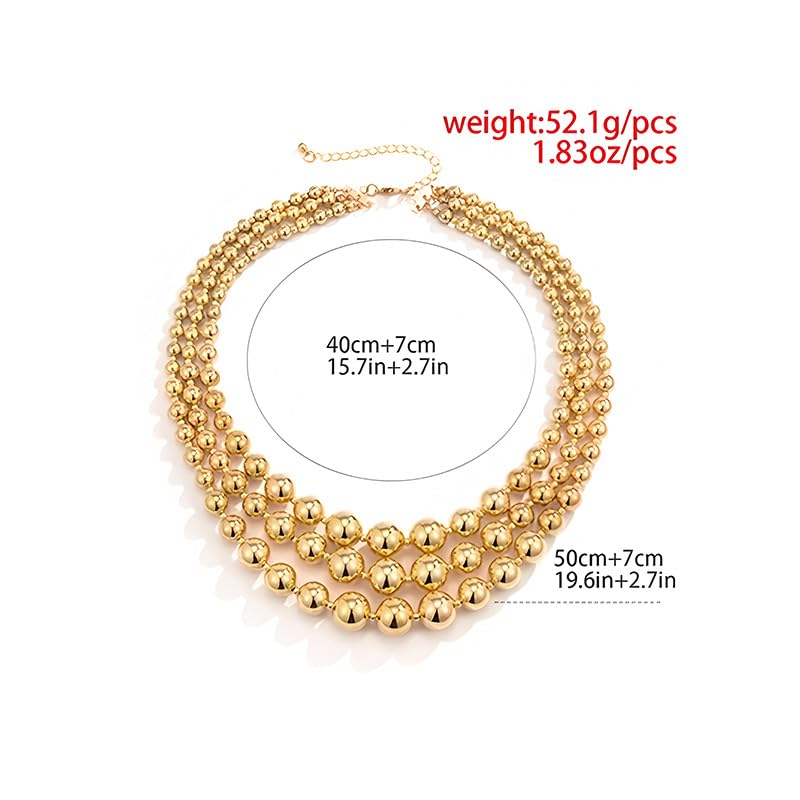 Chunky Gold Beaded Statement Necklace for Women Trendy Thick Big Silver Fake Pearls Beads Chain Layered Charm Choker Necklace Stack Fashion Prom Jewelry4