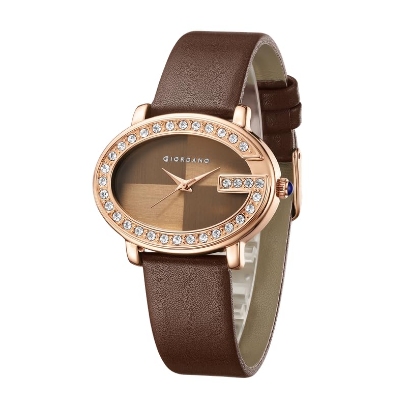 Monogram Watch for Women with Elegant Oval Shape Dial,Crystal Bezel, Quartz Movement and Leather Strap-image-36