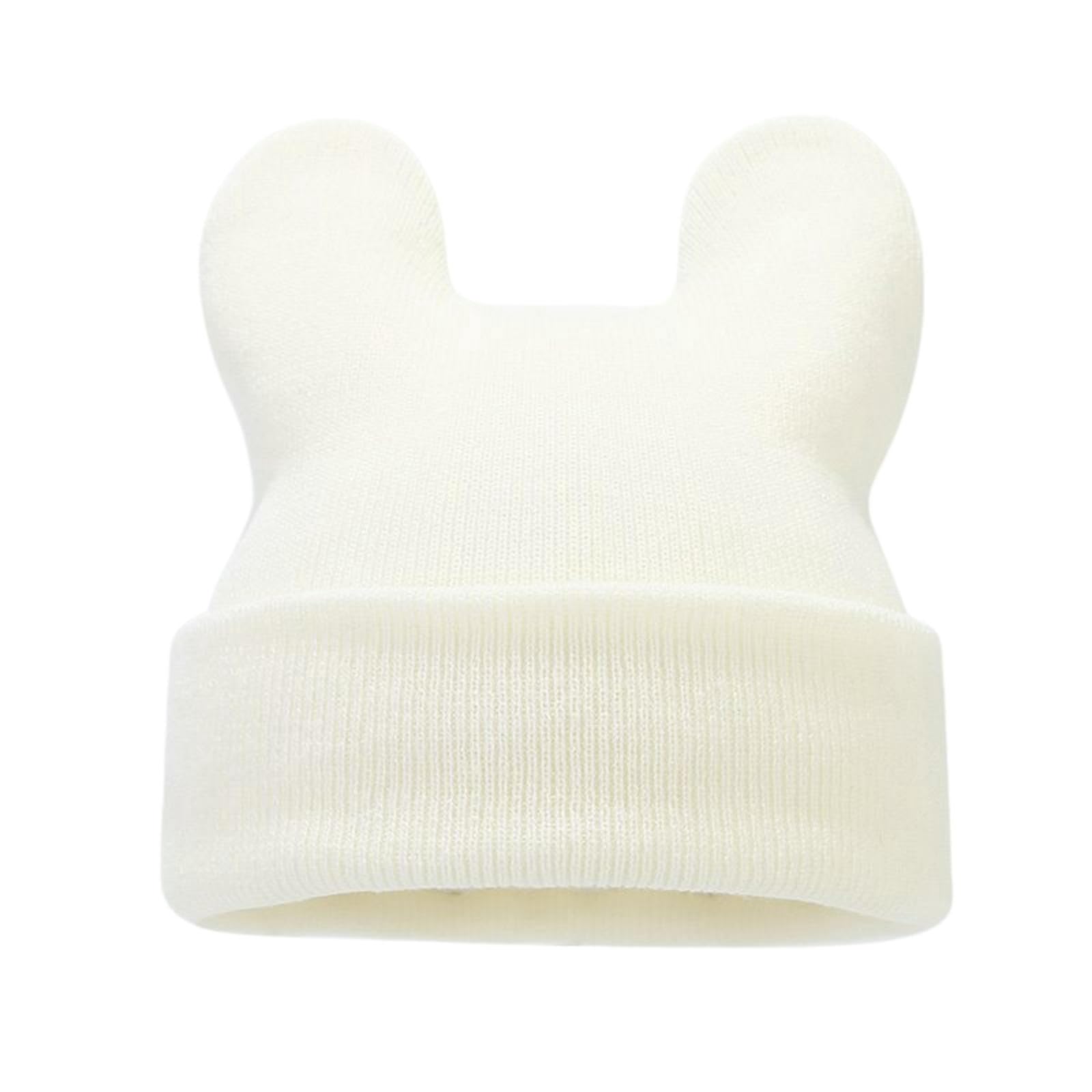 Gorro de punto de lana blanco para mujer, gorro con orejas de vaca bonito m