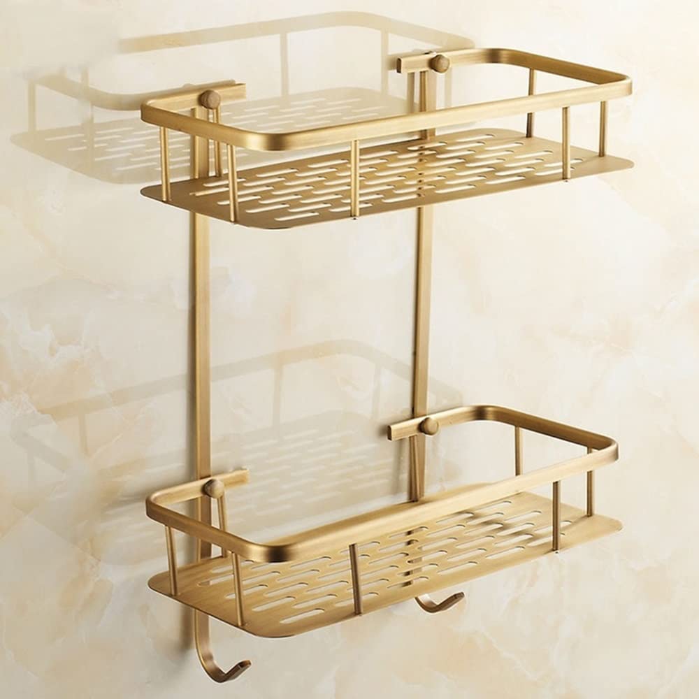 GTFDXJ Shower Caddy Bathroom Shelves Square Bath Shelf 2 Layer Holder Bath Shampoo Holder Bathroom Storage Antique Bronze