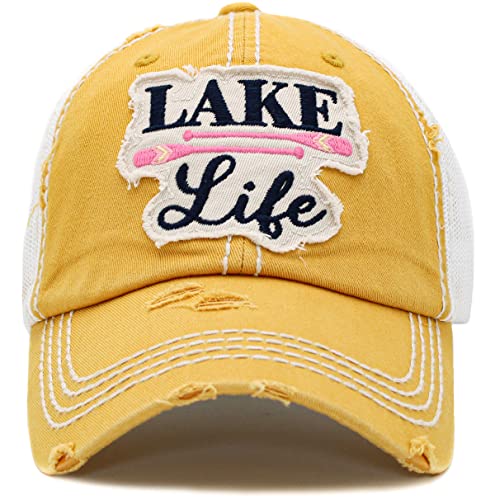 Image of Vacation Beach Camping Womens Baseball Cap Distressed Vintage Unconstructed Embroidered Patch Hat