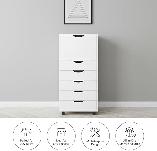 Miniatura 196 de Naomi Home Cómoda de 5 cajones para dormitorio, alta y elegante, con ruedas y estantes de almacenamiento, pequeña para guardarropa, para maquillaje,