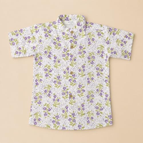 Image of A.T.U.N. (ALL THINGS UBER NICE) Boys 100% Cotton Printed Shirt | Half Sleeve Smart Casual Shirt for Kids | Soft Breathable Button Placket Top for Boys