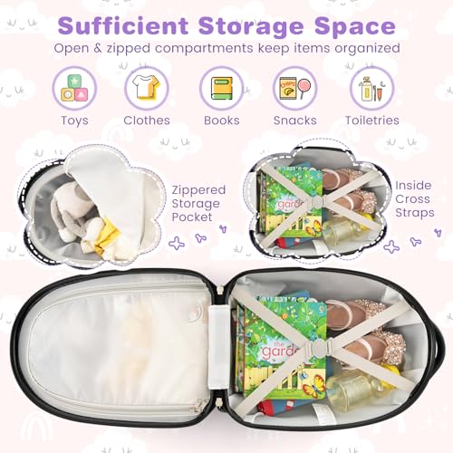 BABY JOY Kids Luggage, 16” Hard Shell Carry On Luggage w/Rolling Wheels, 2-Level Aluminum Handle & Lightweight Airline-approved Design, Kids Suitcase for Girls Boys Toddlers (Purple, Pony)3