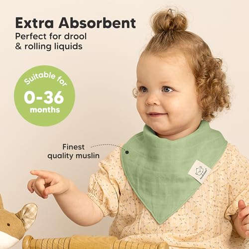 8-Pack Muslin Baby Bibs for Boys, Girls - Muslin Bandana Drool Bibs for Baby Girl & Boy, Drooling Newborn, Teething Toddler, Infant 0-36 Months, 100% Cotton Extra Absorbent & Soft (Dew)2