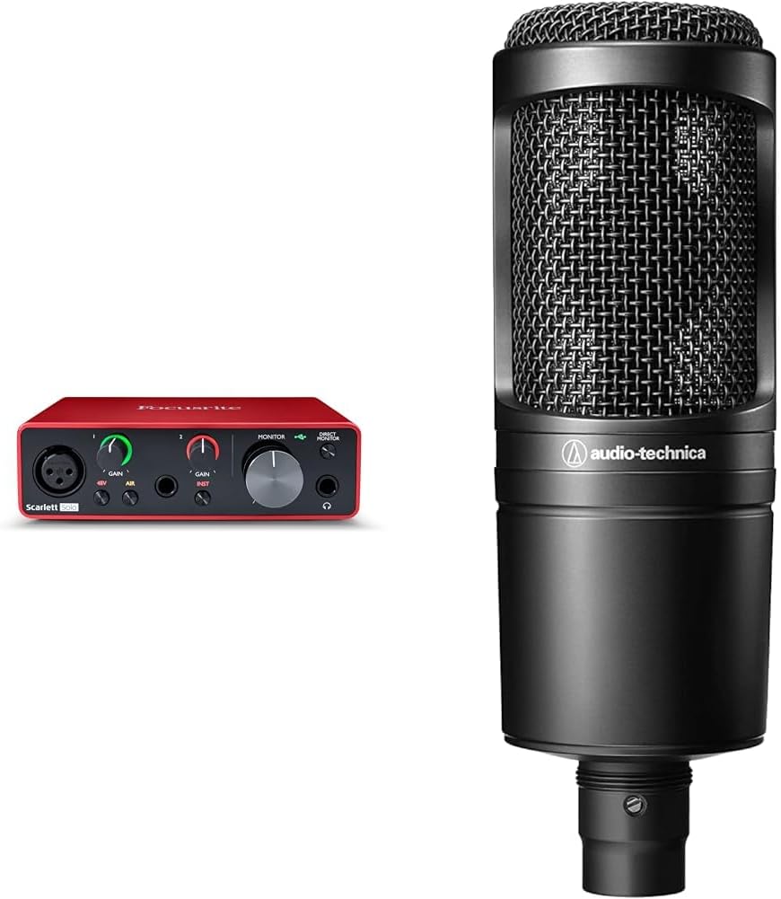 AT2020 Cardioid Condenser Studio XLR Microphone, Black, Ideal for Project/Home Studio Applications & Focusrite Scarlett Solo (3rd Gen) USB Audio Interface with Pro Tools | First