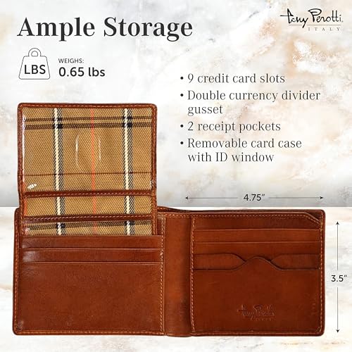 Tony Perotti Men's Italian Leather Slim Bifold Wallet With ID Window Holder, Card Holders, Cash & Receipt Pockets3