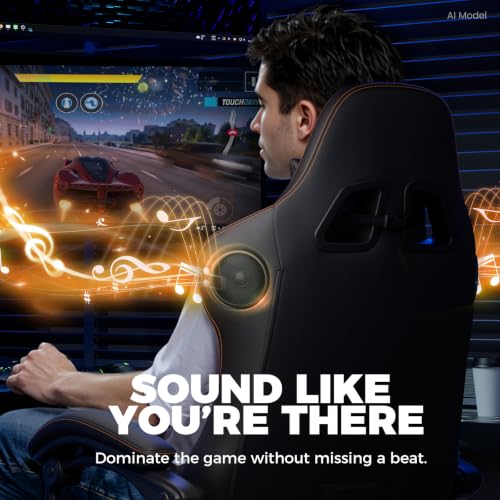 Image of GTPLAYER ACE-PRO Music Gaming Chairs - Built-in Speakers, App Support & Bluetooth Control, Computer Game Chairs with Footrest for Adults, Ergonomic, Reclining, Linkage Armrest, Black & Orange Stitch