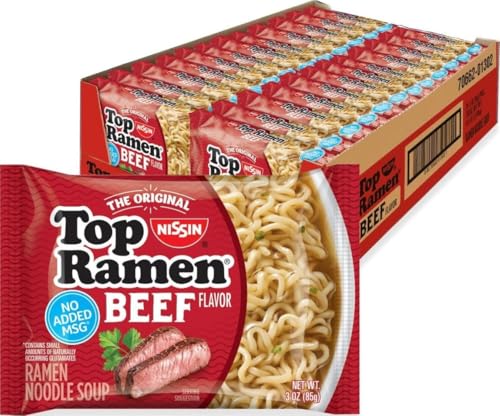Nissin Top Ramen Noodle Soup, Beef, 3 Ounce...