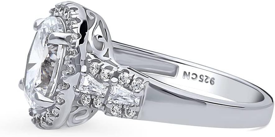 BERRICLE Sterling Silver Halo Wedding Engagement Rings Oval Cut Cubic Zirconia CZ Statement Vintage Inspired Art Deco Ring for Women, Rhodium Plated Size 4-10