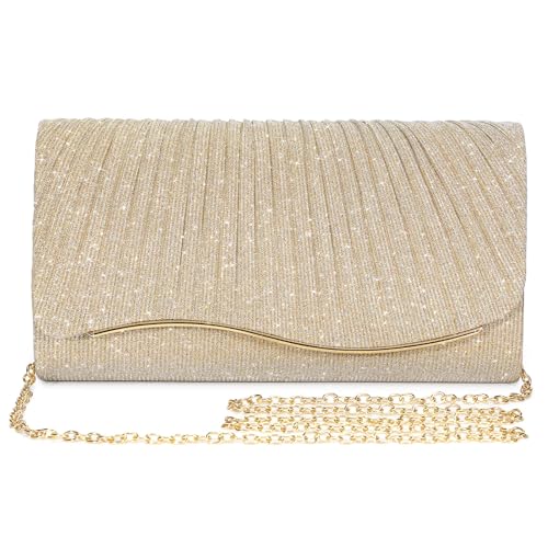 BAIGIO Bolso de Noche para Mujer Elegante Bolso de Novia Bolso de Boda Bolso de Mujer Bolso de Cadena Bolso Pequeño para Fiestas Tiempo Libre (Dorado)