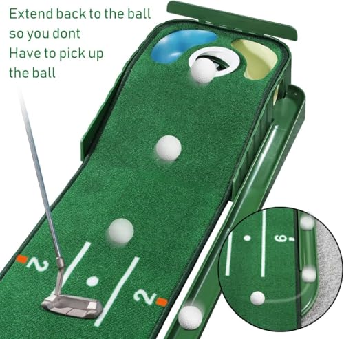 Golf Putting Matte Grün für Innen Matt mit Ballrücklauf und 3 Löchern Trainings- und Übungshilfe zu Hause oder im Büro Geschenke Zubehör für Männer