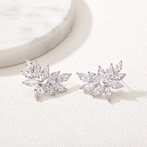 Sweetv Marquise Bridal Wedding Earrings For Brides Bridesmaids, Crystal Cubic Zirconia Rhinestone Cluster Stud Earrings For Women, Prom, Silver #TOP5