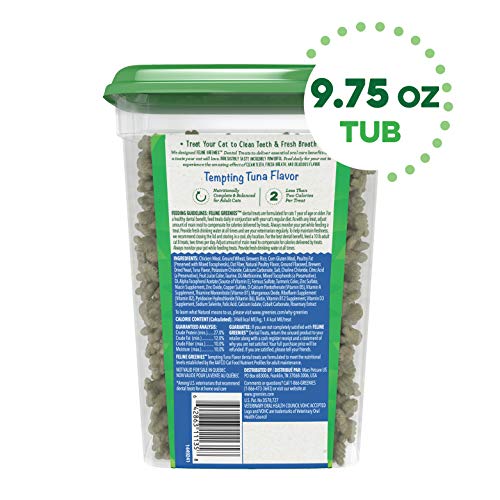 FELINE GREENIES Adult Dental Cat Treats, Tempting Tuna Flavor, 9.75 oz. Tub - Image 3