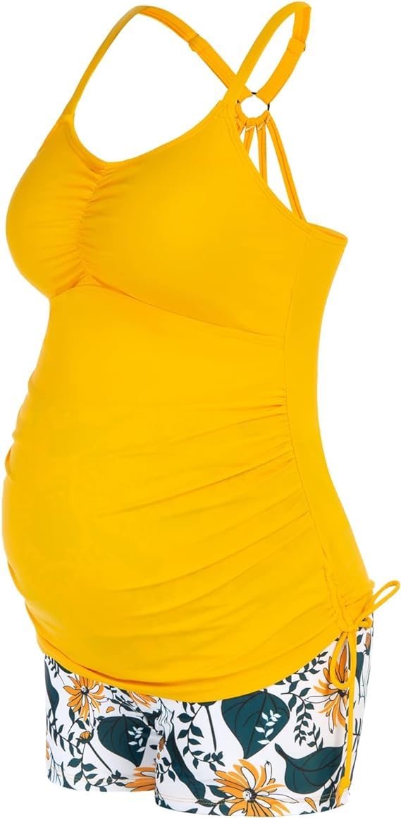 Maacie Frauen Umstandstankini Stretch Glatt Badeanzug Schwangerschaft Outdoor Gelb L