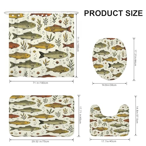 Rideau de douche imperméable sans odeur plastique motif poisson vert d'été - 3