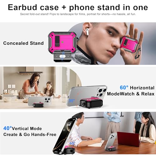 Image of RFUNGUANGO AirPods Pro 2 Case with Lock Phone Stand Magsafe, Rose Red