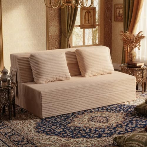 Tiita Foldable Sofa Bed Flannel Convertible Sleeper Couch Floor Mattress Camel