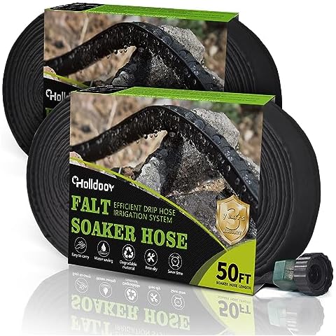 Holldoor Flat Soaker Hose 100 ft for Garden Beds (50ft 2Pack), Soaker Hose for Foundation Watering, Drip Irrigation Hoses 100 ft for Soaking, Double Layer Lightweight Sprinkler Watering Hose (50 ftx2) Cover
