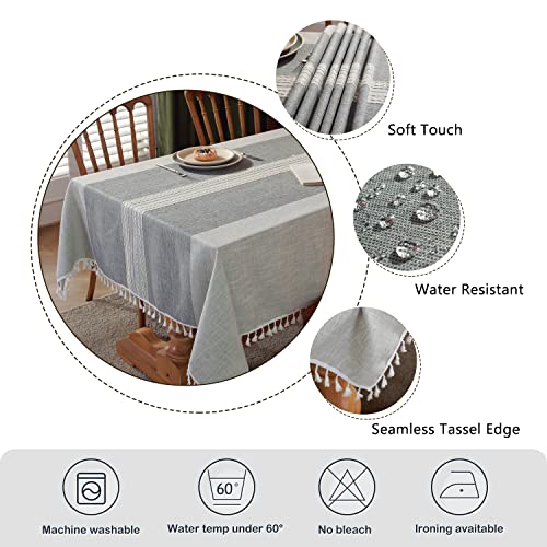 Image of Laolitou Tablecloths,Stitching Tassel Table Cloth,Cotton Linens Wrinkle Free Table Cover Decoration for Kitchen Dinning Party Grey Stripes Rectangle,55''x 86'',6-8 Seats
