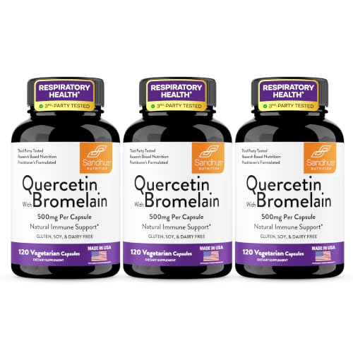 Sandhu's Quercetin with Bromelain 500mg Capsules, 360 Count - Immune Support Supplement, Enhanced Absorption