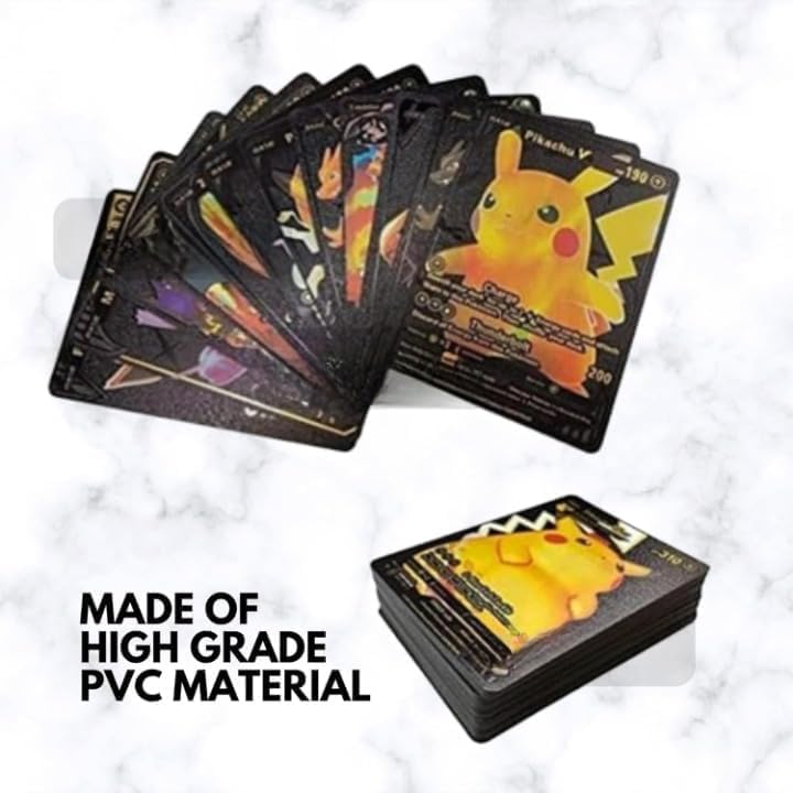 Image of Premium Black Foil Pokemon Card Game Set - 55 Rare Unofficial VMAX GX VSTAR Cards | Shiny Battle Trading Cards For Kids & Collectors | Gift Pack - Black