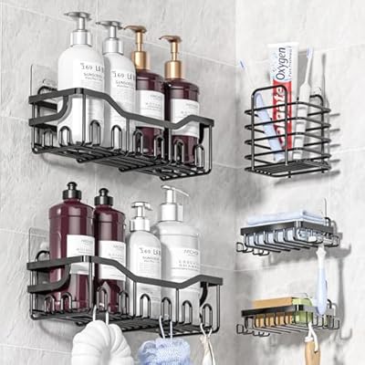 35% off: DAJYAWON Shower Caddy Adhesive, 5 Pack Bathroom Wall Organizer Shelves for Inside Shower, Black Shampoo …