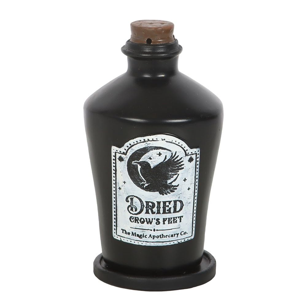 Dried Crow's Feet Incense Cone Holder – Mystical Potion Bottle Design – Gothic Resin Décor with Eerie Label – Ideal for Incense Lovers and Rituals for Occult and Macabre Enthusiasts