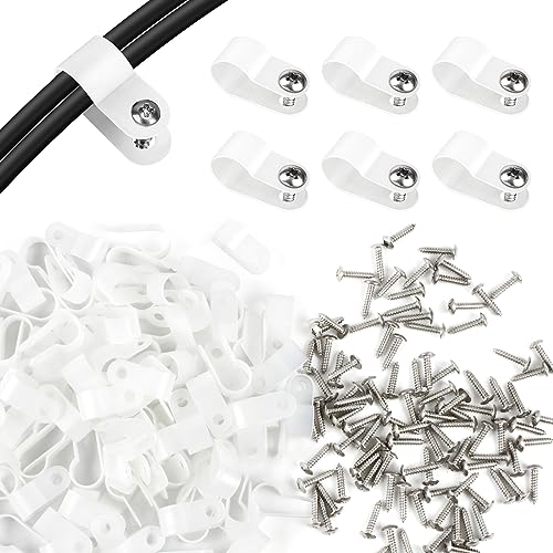 Lot de 120 clips de câble en nylon blanc : fixations robustes avec vis inox pour fils extérieurs