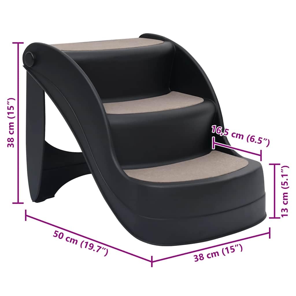 Hundetreppe 3 Stufen klappbar, Haustiertreppe für kleine und große Hunde & Katzen, rutschfeste Einstiegshilfe für Sofa & Auto, belastbar bis 20 kg, Schwarz