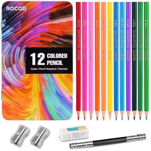 ROCOD 12-Color Colored Pencils Professional Coloring Pencils...