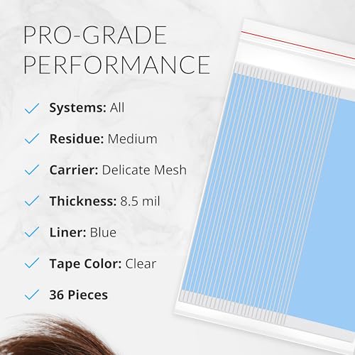 Image of Walker Tape Lace Front Support Tape Strips 1 inch x 3 inch, Double Sided Wig Tape for Lace Systems, Toupees, and Tape in Hair Extensions Human Hair, Hypoallergenic Hairpiece Tape for 2-3 Week Wear, 36 Pieces