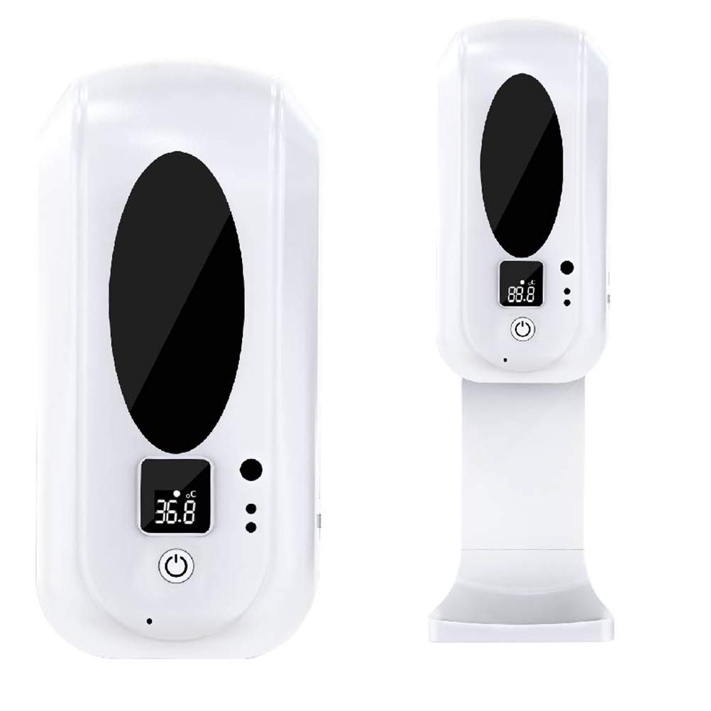 Distributore di Sapone Automatico, termometro da Parete 2 in 1 con Dispenser di Sapone in Schiuma Senza Contatto da 1200 ml, termometro clinico con Allarme e Display LCD
