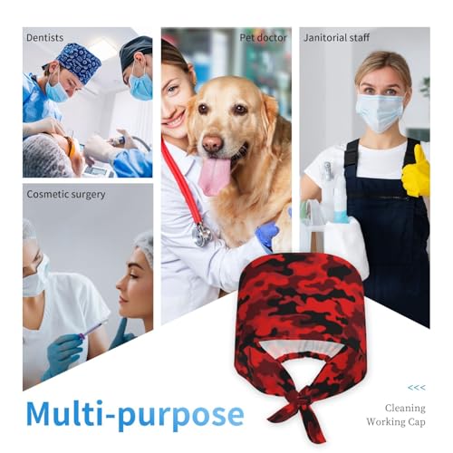 Image of Working Cap Scrub Cap with Sweatband Adjustable Unisex Women Tie Back Hat Nurse Surgical Caps