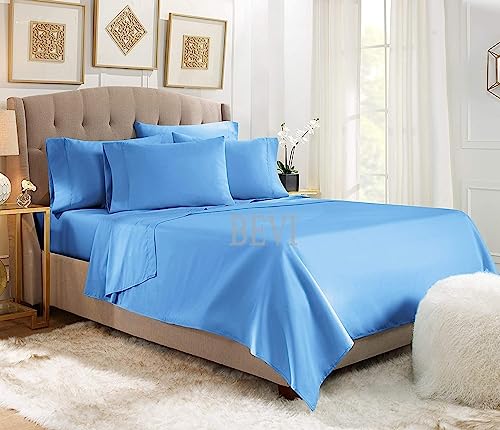 Image of BEVI Bedsheet for Double Bed 300 TC Flat Bedsheet with 2 Pillow Covers Size-(90 inchx95 inch) Light Blue