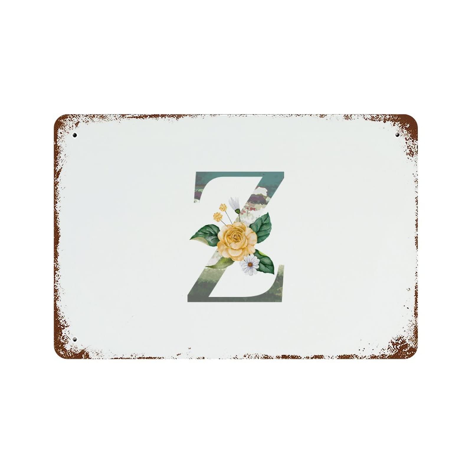 Panneau métal monogramme floral Z pour mur vide salon