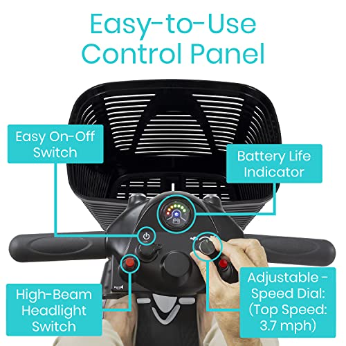 Vive 3 Wheel Mobility Scooter - Electric Powered Mobile Wheelchair Device For Adults - Folding, Collapsible And Compact For Travel - Long Range Power Extended Battery With Charger And Basket Included #TOP5