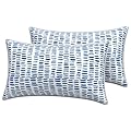 LVTXIII Set of 2 Patio Lumbar Pillows with White Piping, 12"x20" Fade Resistant Outdoor Lumbar Pillow with Inners for Home Patio Coach Sofa Use, A Pebble Blue