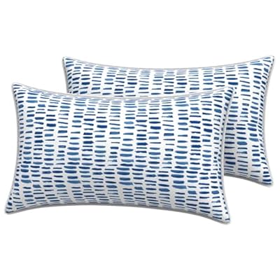 LVTXIII Set of 2 Patio Lumbar Pillows with White Piping, 12"x20" Fade Resistant Outdoor Lumbar Pillow with Inners for Home Patio Coach Sofa Use, A Pebble Blue