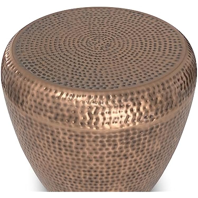 SIMPLIHOME Preston Metal Table - 22 inch Wide Solid Metal Round Side Table in Antique Copper, Modern Industrial Accent Table for Living Room or Bedroom with Textured Finish, Assembled