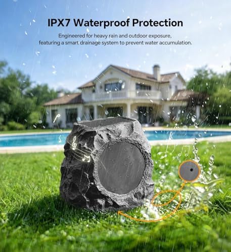 Upgraded Outdoor Rock Speaker 60W Deep Bass Multi-Sync up to 100Pcs, Remote Control, IPX7 Waterproof Solar-Powered Bluetooth Speaker Perfect for Pool, Garden, Patio, Ideal for Music Lovers - 2 Packs — view 6