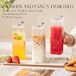 KEMORELA 17 Verres à boire Oz Square 6) - Tumblers de haute-balle à la mode avec pailles et lis, Verre moderne clair pour les cocktails, café, jus, bière & Plus