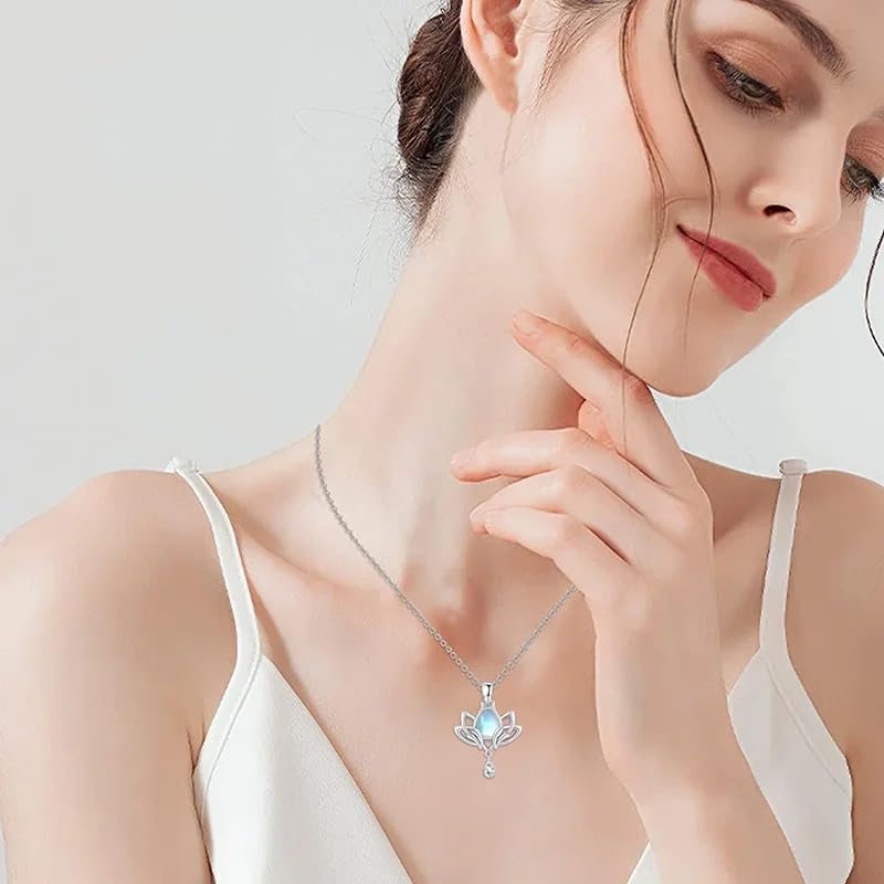 Image of 925 Sterling Silver Lotus Necklace For Women - 14K Gold Filled Lotus Flower Original Pendant Necklaces Lotus Leaf Necklace, Lotus Flower Pendant Necklace, Lotus Flower Necklace
