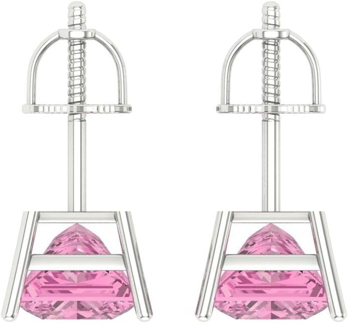 3.94cttw Princess Cut VVS1 Conflict Free Solitaire Genuine Pink Unisex Designer Stud Earrings Solid 14k White Gold Screw Back