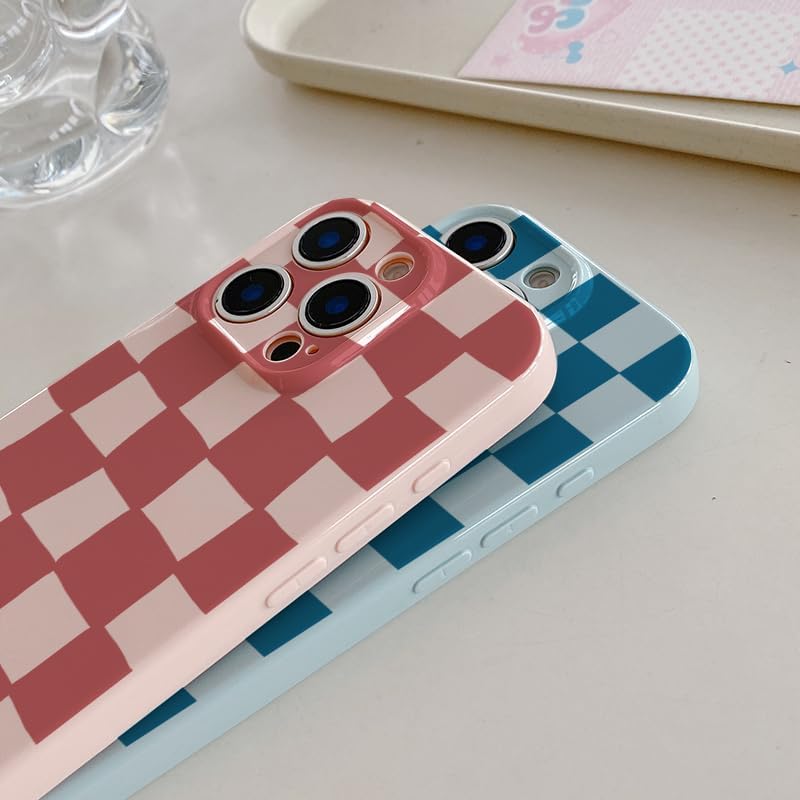 Condition photo showing New/Like New for compatible with iphone 16 plus case for women girl cute aesthetic checkerboard larger blocks pattern trendy slim fit tpu silicone shockproof full camera protection cover - blue iphone 16 plus case blue