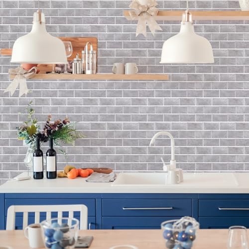 Miniatura 7 de Decoroom Azulejos Autoadhesivos Gris 15x30cm 12pcs Baldosas Pegatinas Adhesivas Ladrillos Vinilo Pvc Impermeable Decorativa Cocina Baños Baldosas Adhesivas Pared