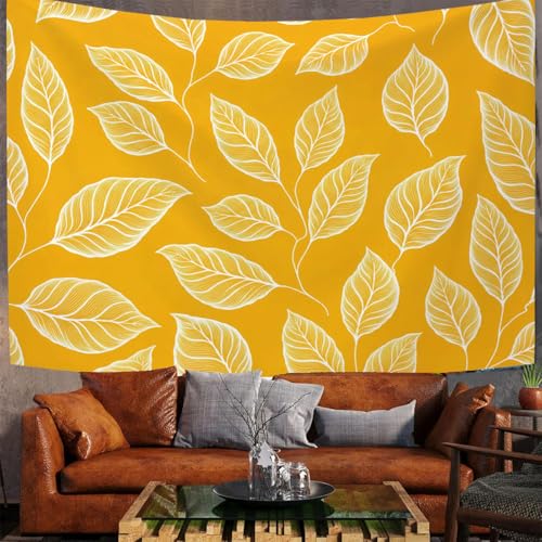Tapisserie murale MULERN 150x100cm en tissu avec motif de feuilles jaune pour votre chambre
