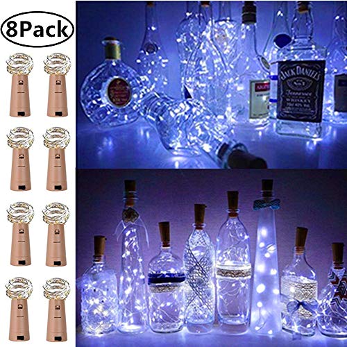 Preisvergleich Produktbild 20 LED-Lichterkette für Weinflaschen, Kupferdraht, batteriebetrieben, 2 m, für Weinflaschen, Lichterkette, Flasche, DIY, Weihnachten, Hochzeit, Party-Dekoration 20 LED 8 Pack Cool White