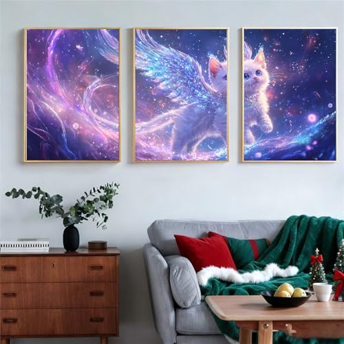 Tableaux sur Toile Chat pour Chambre et Bureau - Triptyque 55x80cm - 4